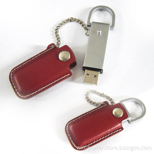 Leather USB Flash Drive, USB with Stainless Chain (093)